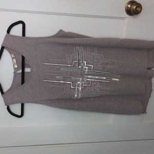 Dylan Sz L Gray Sleeveless all Cotton Top with Beads and Sequins